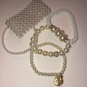 Lot of 5 Faux Pearl Stretchy Boho Vintage Beaded Bracelets